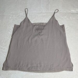 Chic Lace-Trimmed Lined Taupe Silk Cami in Taupe